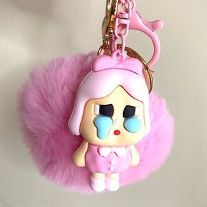 CRY BABY Cute Pink Keychain with Fluffy pink Pom Pom or bag charm NWOT